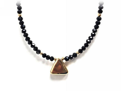 Κολιέ Ατσάλι 316L, τρίγωνο με κρυσταλλάκι σε χρώμα Χρυσαφί