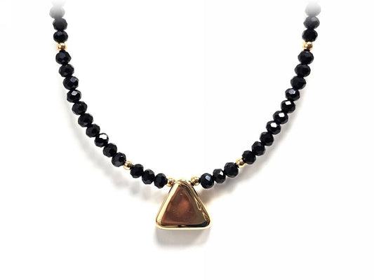 Κολιέ Ατσάλι 316L, τρίγωνο με κρυσταλλάκι σε χρώμα Χρυσαφί