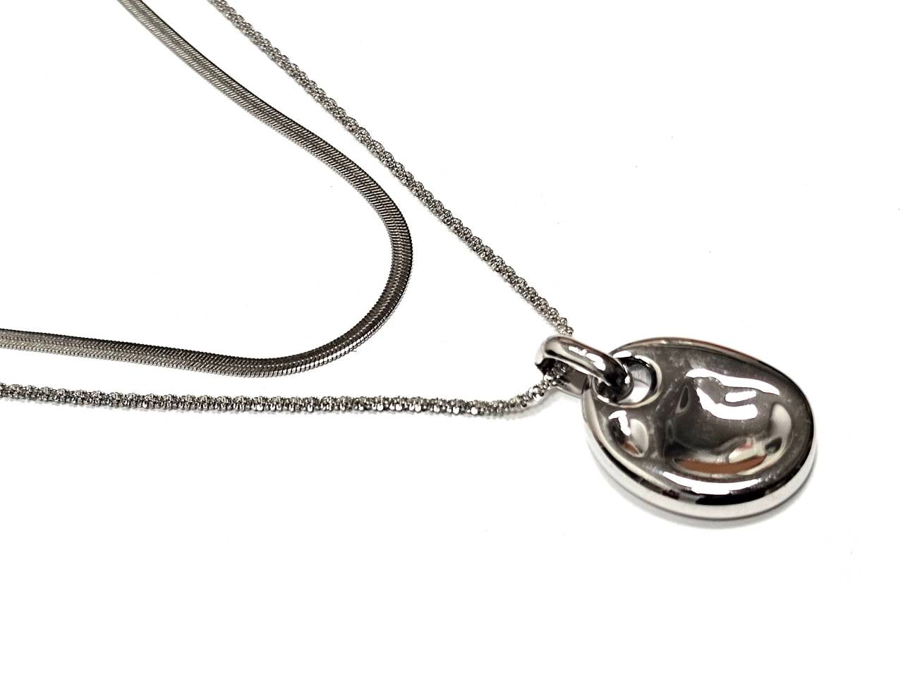 Κολιέ Ατσάλι 316L, διπλή αλυσλιδα σε χρώμα Ασημί