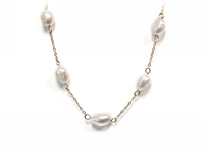 Κολιέ Ατσάλι 316L, αλυσίδα με μαργαριτάρι σε χρώμα Χρυσαφί