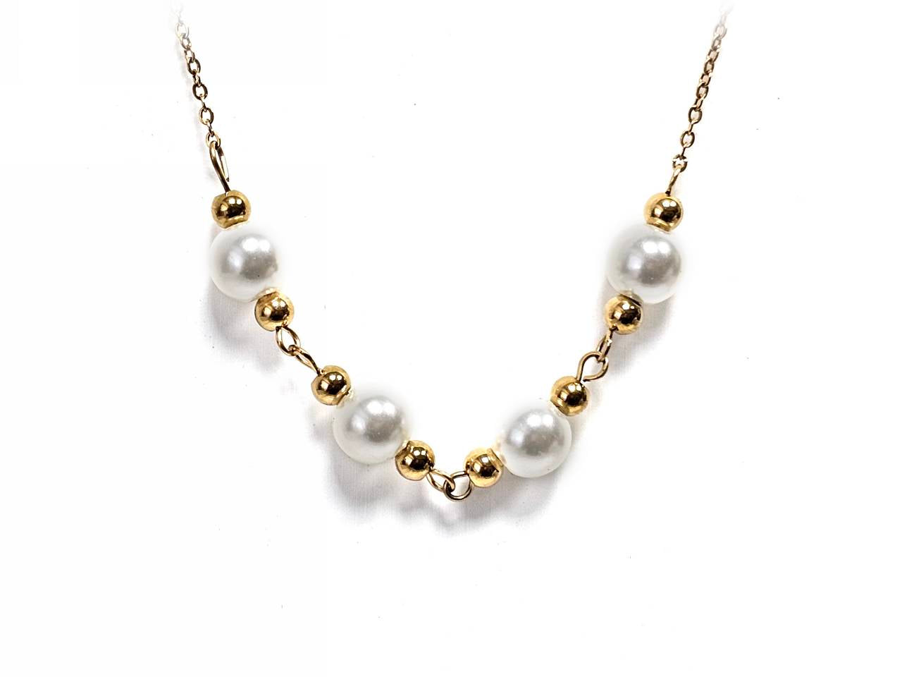 Κολιέ Ατσάλι 316L, αλυσίδα με πέρλα σε χρώμα Χρυσαφί