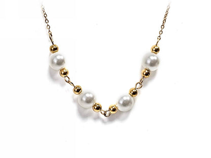 Κολιέ Ατσάλι 316L, αλυσίδα με πέρλα σε χρώμα Χρυσαφί