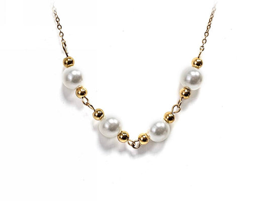 Κολιέ Ατσάλι 316L, αλυσίδα με πέρλα σε χρώμα Χρυσαφί