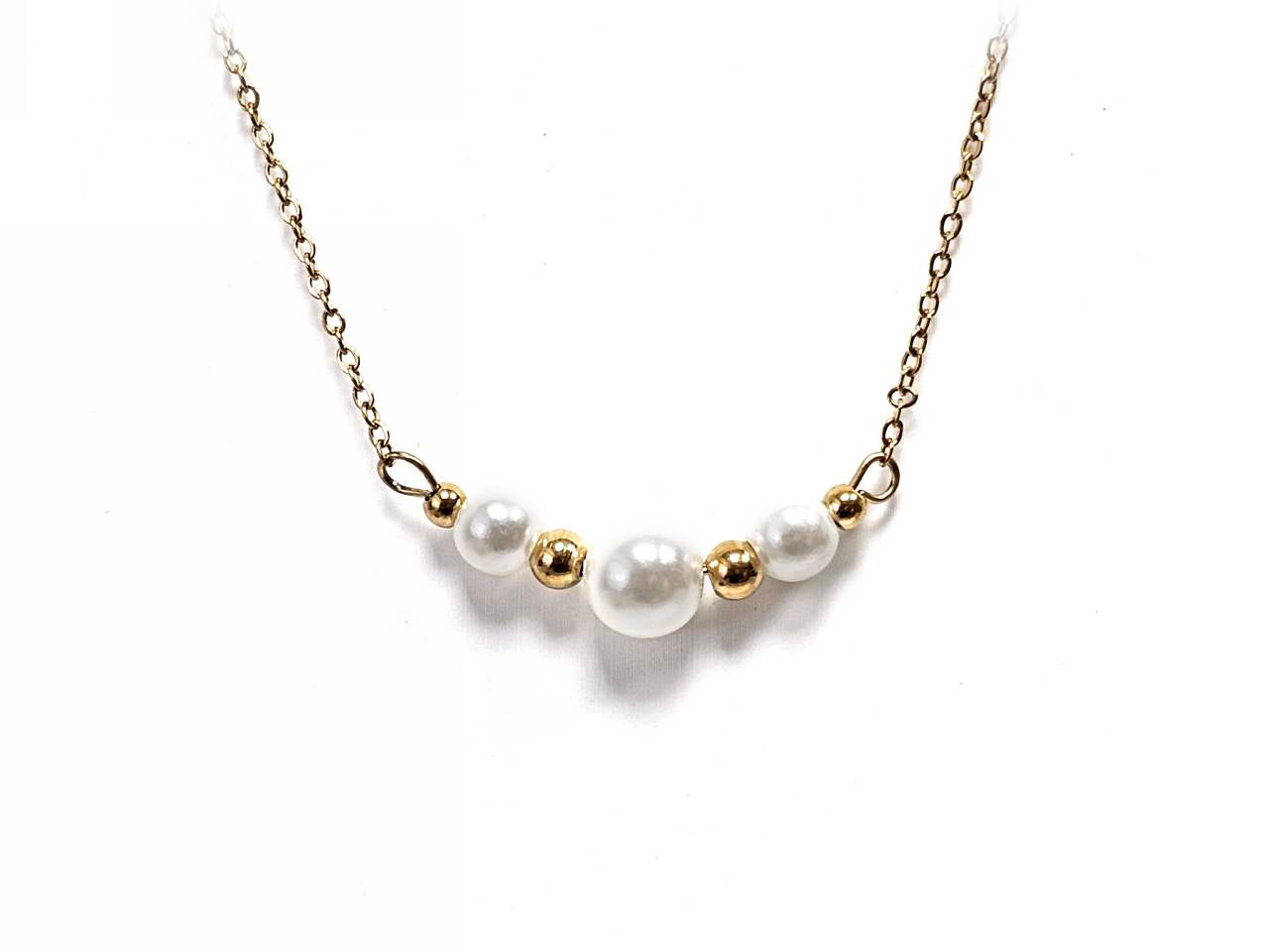 Κολιέ Ατσάλι 316L, αλυσίδα με πέρλα σε χρώμα Χρυσαφί