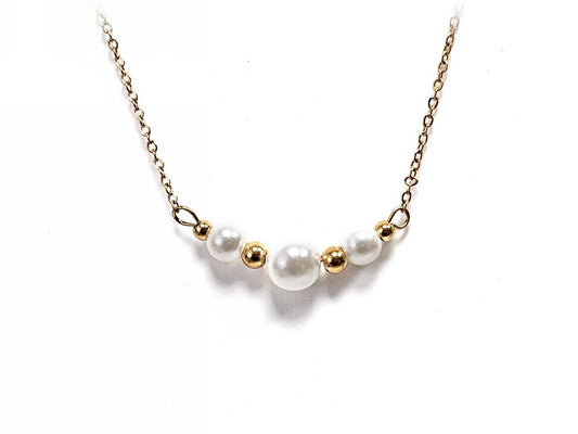 Κολιέ Ατσάλι 316L, αλυσίδα με πέρλα σε χρώμα Χρυσαφί