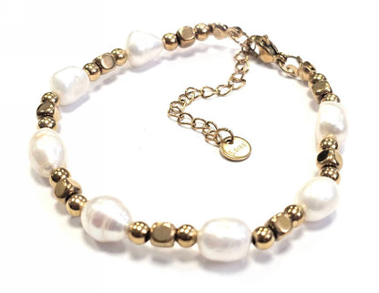 Βραχιόλι Ατσάλι 316L, αλυσίδα με μαργαριτάρι σε χρώμα Χρυσαφί