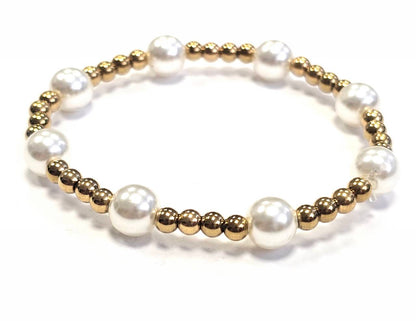 Βραχιόλι Ατσάλι 316L, λάστιχο με πέρλα σε χρώμα Χρυσαφί