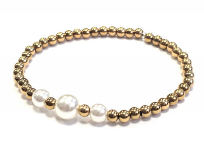 Βραχιόλι Ατσάλι 316L, λάστιχο με πέρλα σε χρώμα Χρυσαφί