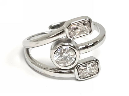 Δαχτυλίδι Ατσάλι 316L, με στρας σε χρώμα Ασημί