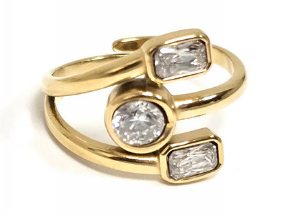 Δαχτυλίδι Ατσάλι 316L, με στρας σε χρώμα Χρυσαφί