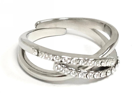 Δαχτυλίδι Ατσάλι 316L, με στρας σε χρώμα Ασημί