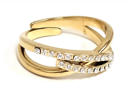 Δαχτυλίδι Ατσάλι 316L, με στρας σε χρώμα Χρυσαφί