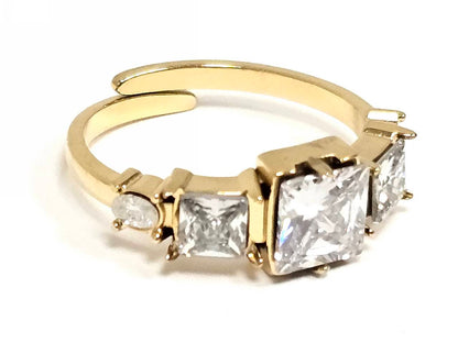 Δαχτυλίδι Ατσάλι 316L, με στρας σε χρώμα Χρυσαφί