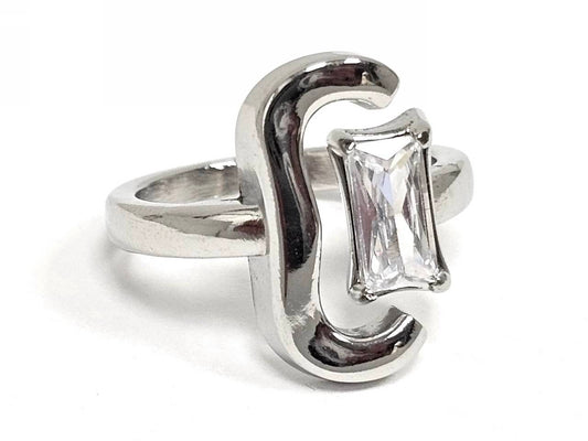 Δαχτυλίδι Ατσάλι 316L, με στρας σε χρώμα Ασημί