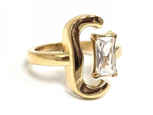 Δαχτυλίδι Ατσάλι 316L, με στρας σε χρώμα Χρυσαφί