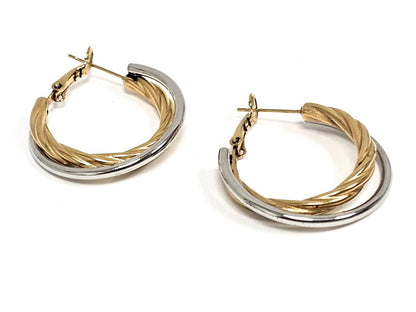 Σκουλαρίκια Ατσάλι 316L, διπλός κρίκος σε χρώμα Ασημί και χρώμα Χρυσαφί