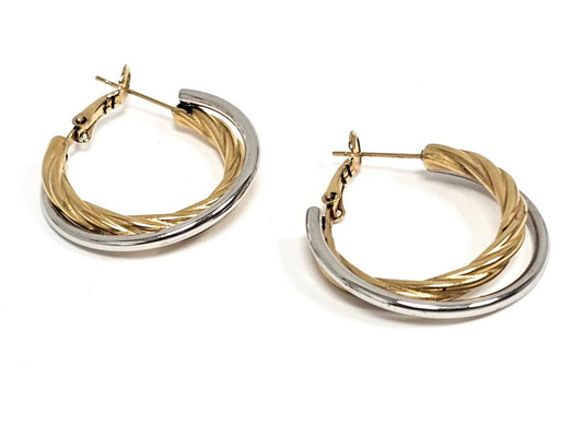 Σκουλαρίκια Ατσάλι 316L, διπλός κρίκος σε χρώμα Ασημί και χρώμα Χρυσαφί