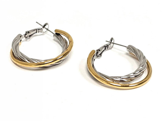 Σκουλαρίκια Ατσάλι 316L, διπλός κρίκος σε χρώμα Ασημί και χρώμα Χρυσαφί