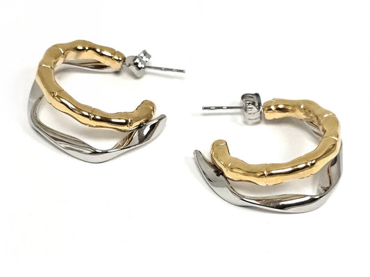 Σκουλαρίκια Ατσάλι 316L, διπλός κρίκος σε χρώμα Ασημί και χρώμα Χρυσαφί