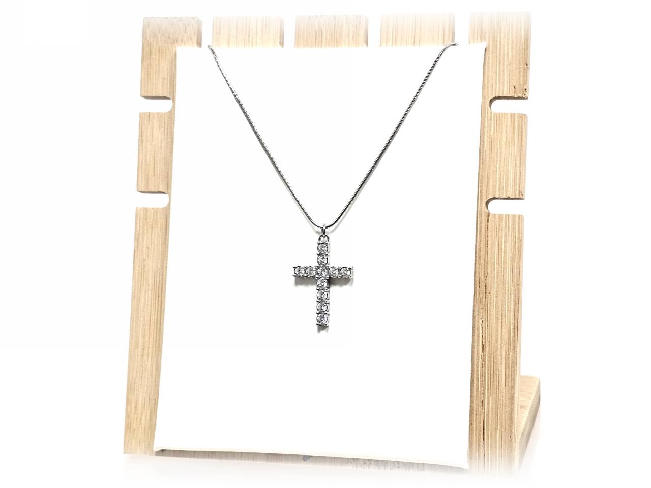 Κολιέ Ατσάλι 316L, αλυσίδα με σταυρό και στρας σε χρώμα Ασημί