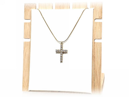 Κολιέ Ατσάλι 316L, αλυσίδα με σταυρό και στρας σε χρώμα Χρυσαφί