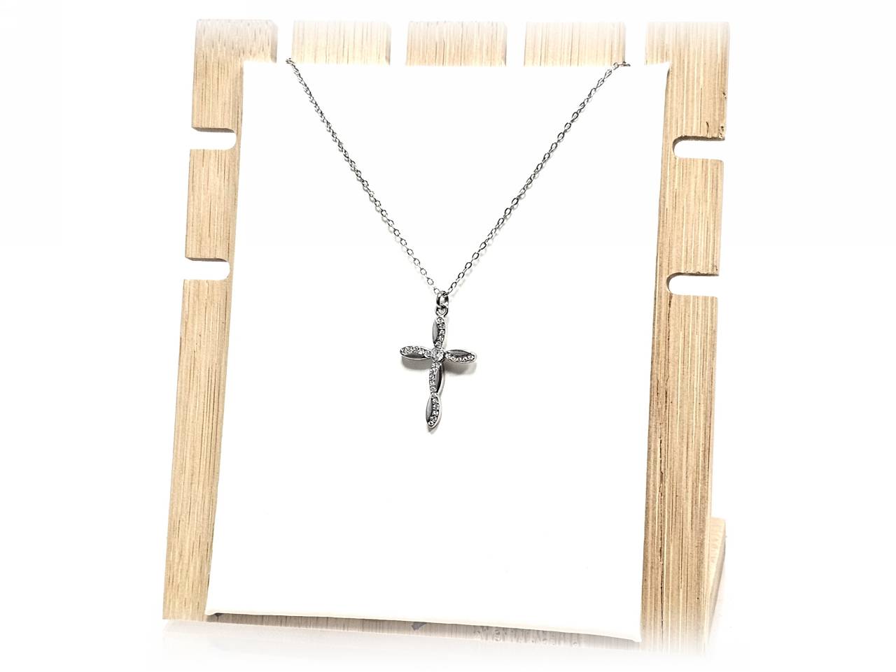 Κολιέ Ατσάλι 316L, αλυσίδα με σταυρό και στρας σε χρώμα Ασημί