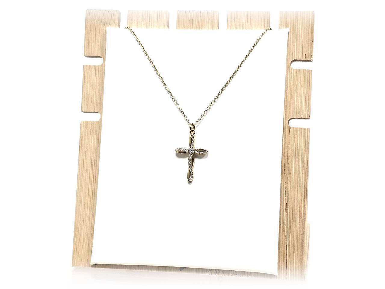 Κολιέ Ατσάλι 316L, αλυσίδα με σταυρό και στρας σε χρώμα Χρυσαφί