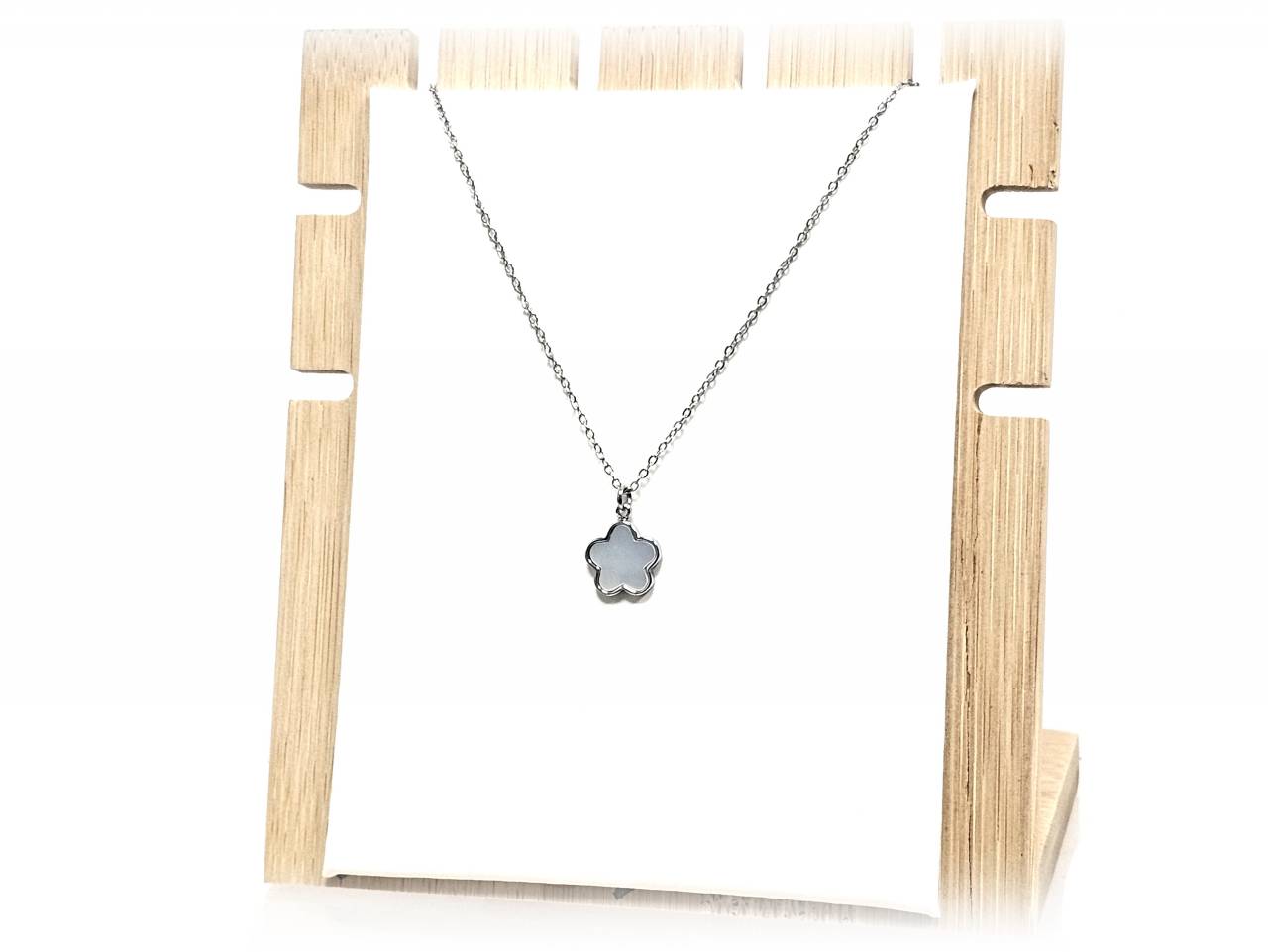 Κολιέ Ατσάλι 316L, αλυσίδα με λουλούδι φίλντισι σε χρώμα Ασημί