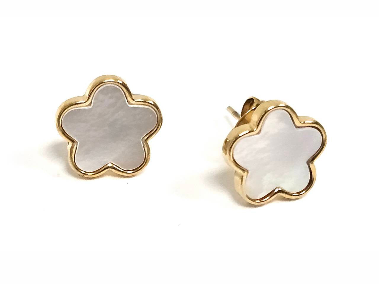 Σκουλαρίκια Ατσάλι 316L, λουλούδι με φίλντισι σε χρώμα Χρυσαφί