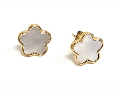 Σκουλαρίκια Ατσάλι 316L, λουλούδι με φίλντισι σε χρώμα Χρυσαφί