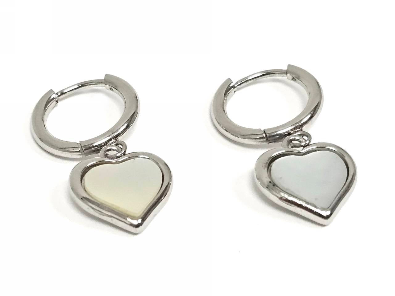 Σκουλαρίκια Ατσάλι 316L, κρίκος με καρδιά και φίλντισι σε χρώμα Ασημί