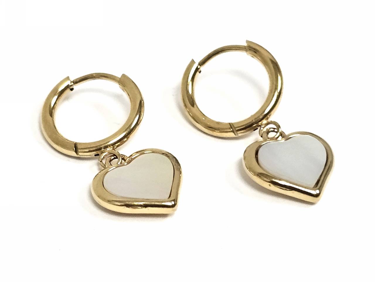 Σκουλαρίκια Ατσάλι 316L, κρίκος με καρδιά και φίλντισι σε χρώμα Χρυσαφί