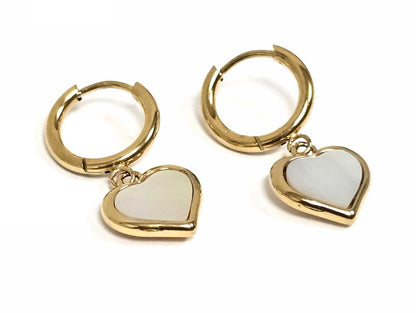 Σκουλαρίκια Ατσάλι 316L, κρίκος με καρδιά και φίλντισι σε χρώμα Χρυσαφί