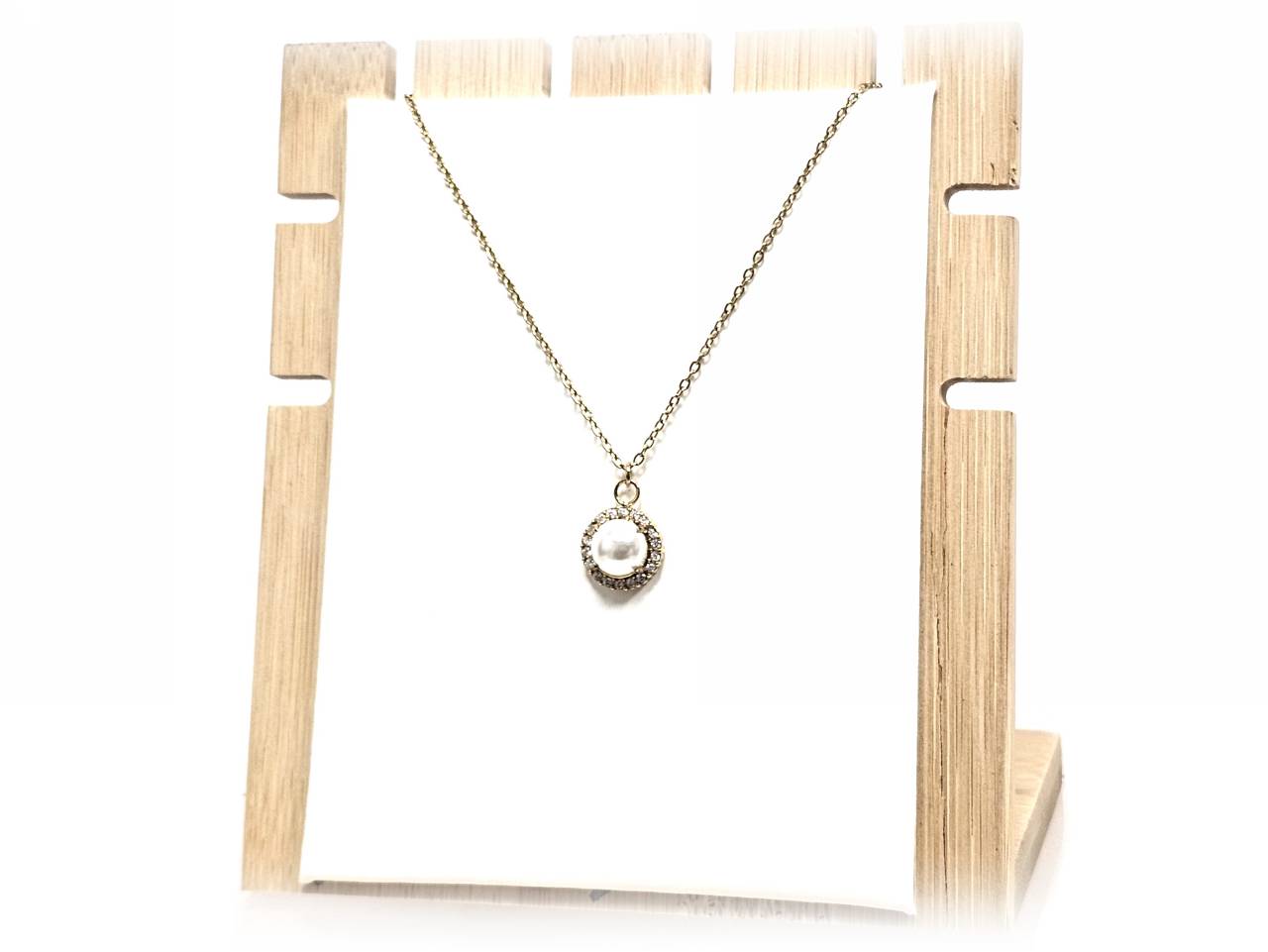 Κολιέ Ατσάλι 316L, αλυσίδα με πέρλα και στρας σε χρώμα Χρυσαφί