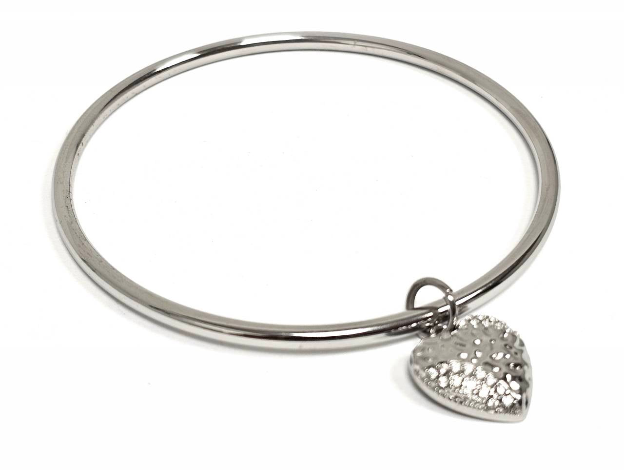 Βραχιόλι Ατσάλι 316L, με καρδια και στρας σε χρώμα Ασημί