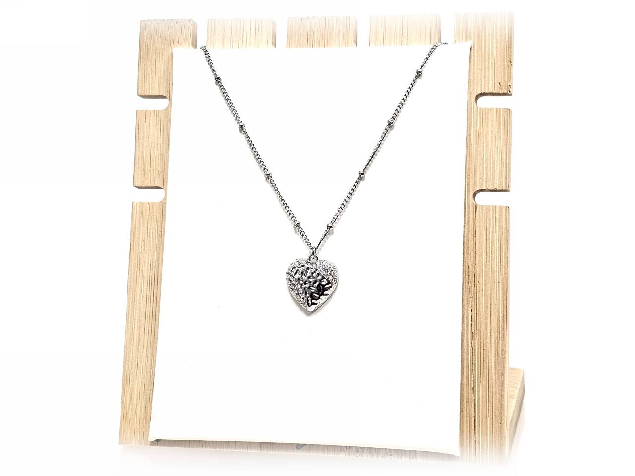 Κολιέ Ατσάλι 316L, αλυδίδα καρδιά με στρας σε χρώμα Ασημί