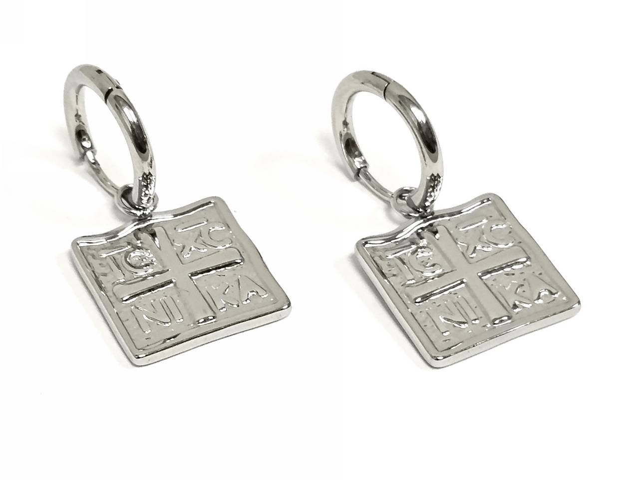 Σκουλαρίκια Ατσάλι 316L, κρίκος με σταυρό σε χρώμα Ασημί