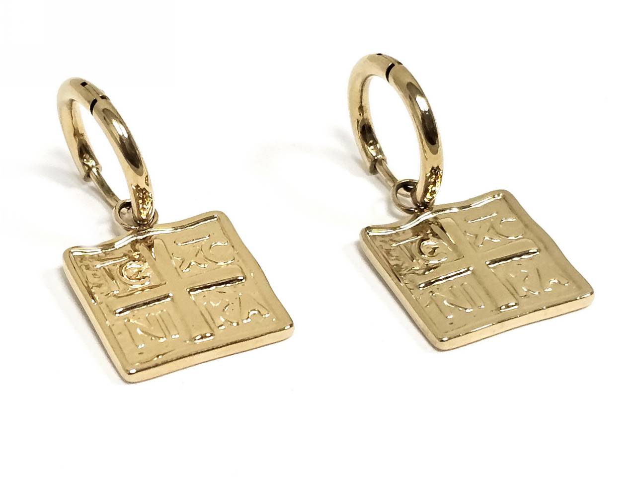 Σκουλαρίκια Ατσάλι 316L, κρίκος με σταυρό σε χρώμα Χρυσαφί