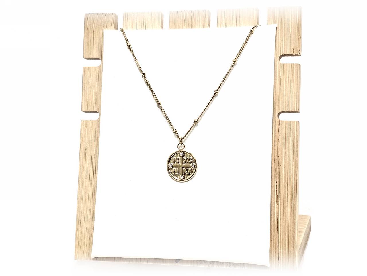 Κολιέ Ατσάλι 316L, αλυσίδα με σταυρό και στρας σε χρώμα Χρυσαφί