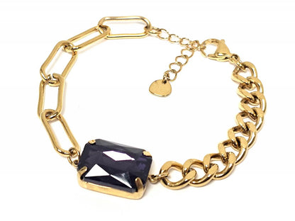 Βραχιόλι Ατσάλι 316L, αλυσίδα με μωβ κρυσταλλάκι σε χρώμα Χρυσαφί