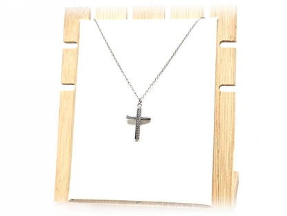 Κολιέ Ατσάλι 316L , αλυσίδα με σταυρό και στρας σε χρώμα Ασημί