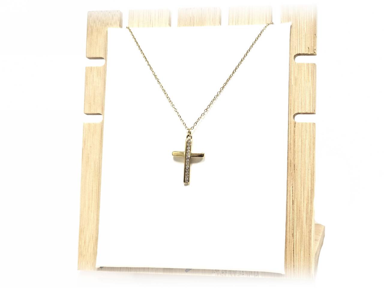 Κολιέ Ατσάλι 316L , αλυσίδα με σταυρό και στρας σε χρώμα Χρυσαφί