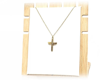Κολιέ Ατσάλι 316L , αλυσίδα με σταυρό και στρας σε χρώμα Χρυσαφί