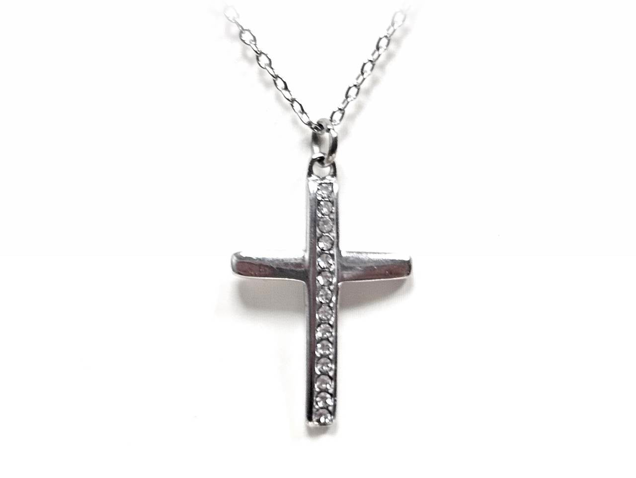 Κολιέ Ατσάλι 316L , αλυσίδα με σταυρό και στρας σε χρώμα Ασημί