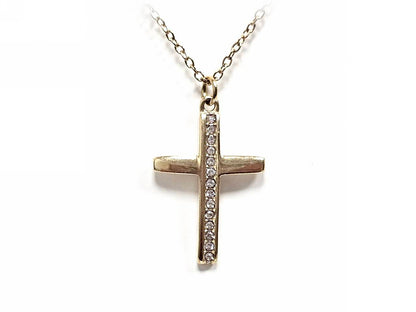 Κολιέ Ατσάλι 316L , αλυσίδα με σταυρό και στρας σε χρώμα Χρυσαφί