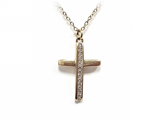 Κολιέ Ατσάλι 316L , αλυσίδα με σταυρό και στρας σε χρώμα Χρυσαφί