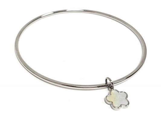 Βραχιόλι Ατσάλι 316L, με λουλούδι φίλντισι σε χρώμα Ασημί