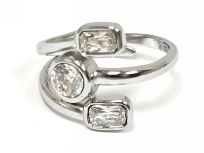 Δαχτυλίδι Ατσάλι 316L, με στρας σε χρώμα Ασημί