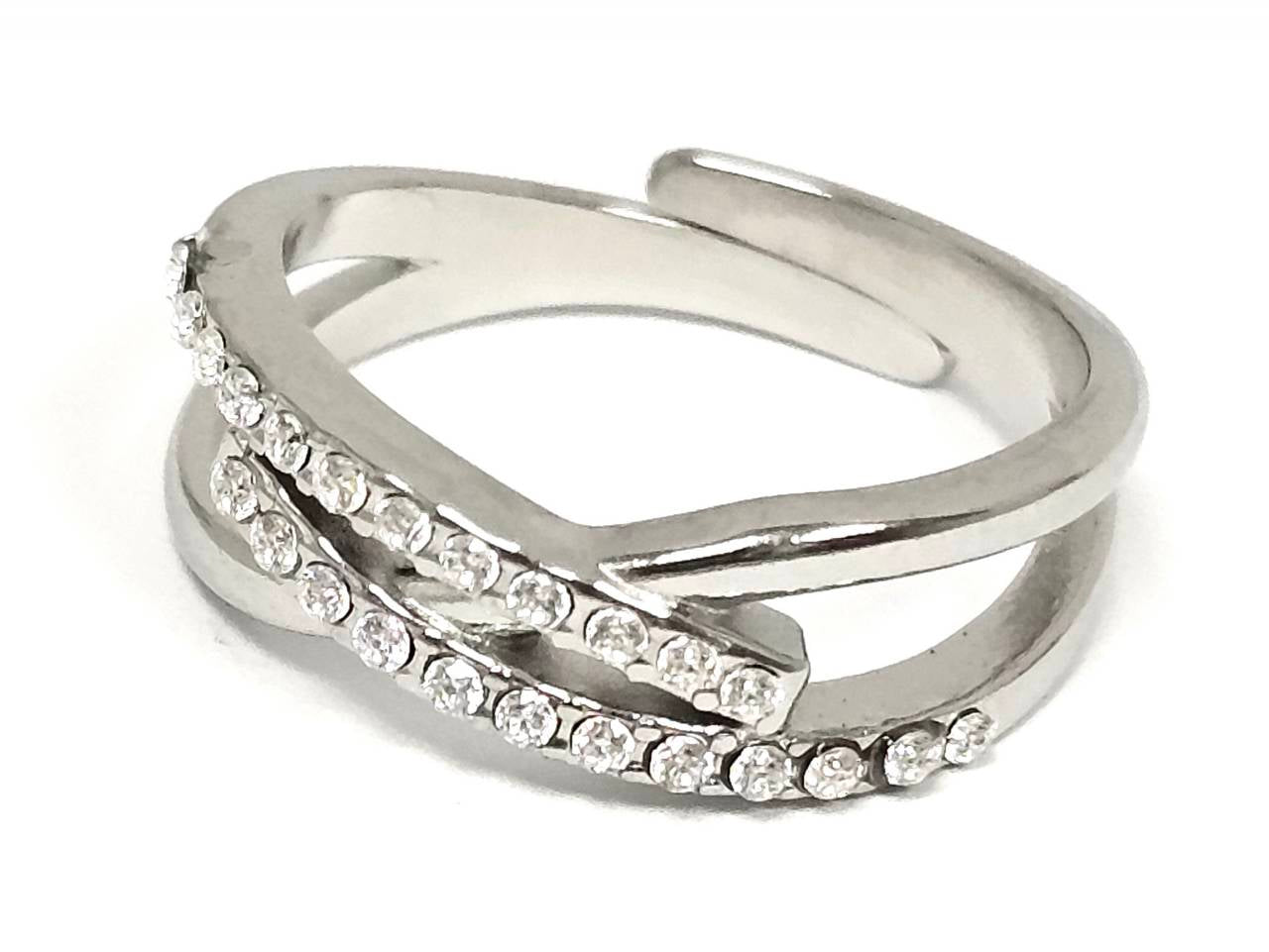 Δαχτυλίδι Ατσάλι 316L, με στρας σε χρώμα Ασημί