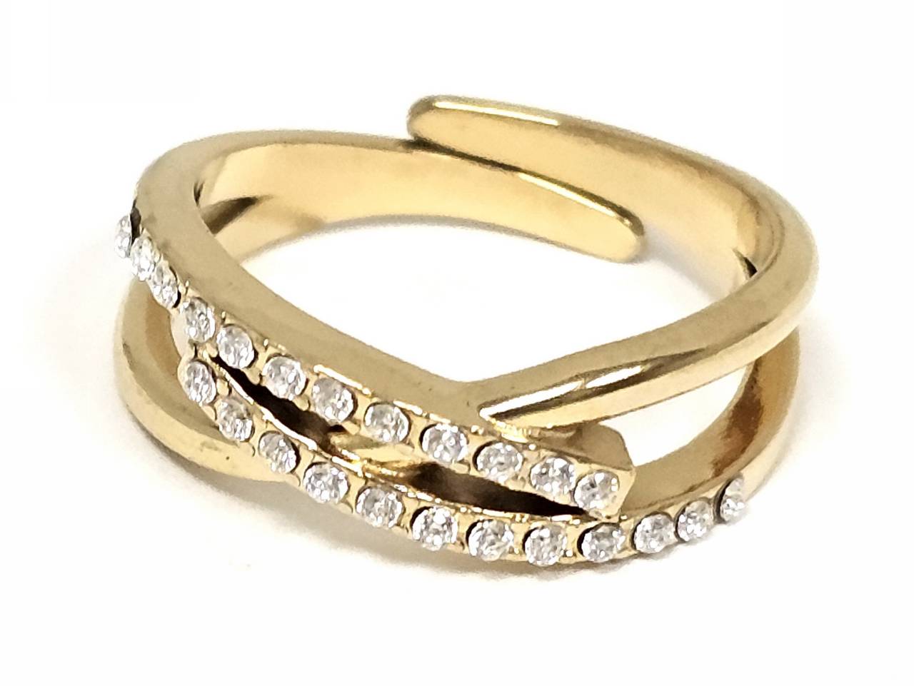 Δαχτυλίδι Ατσάλι 316L, με στρας σε χρώμα Χρυσαφί